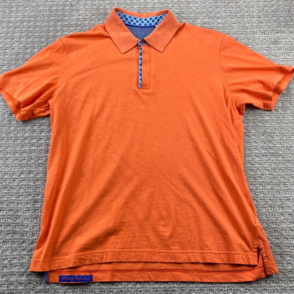 Robert Graham Polo Shirt Men L Orange Golf Button Down Embroidered HOLES - READ